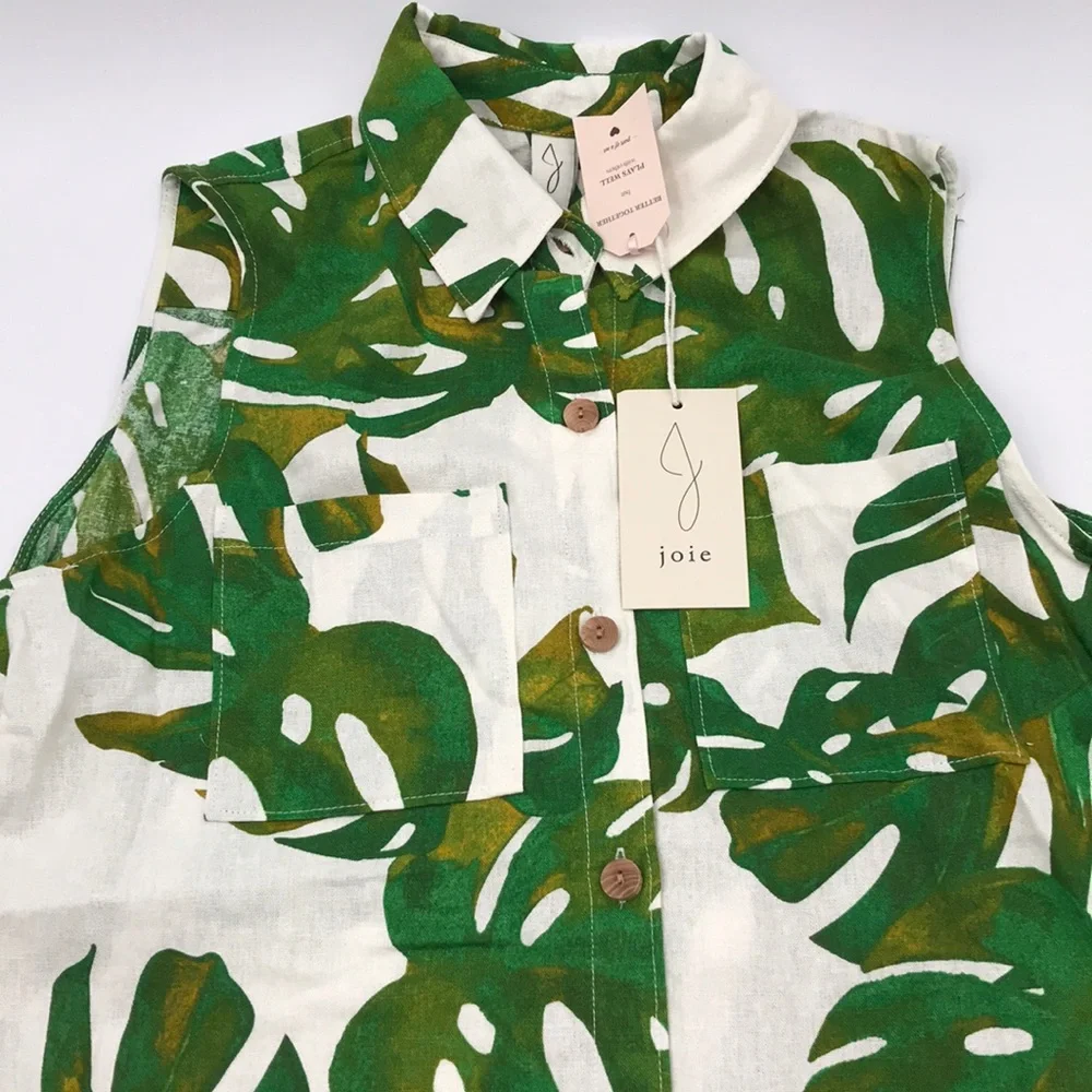 Joie Monstera Palm Leaf Linen Blend Tunic and Pants 2 Piece Set